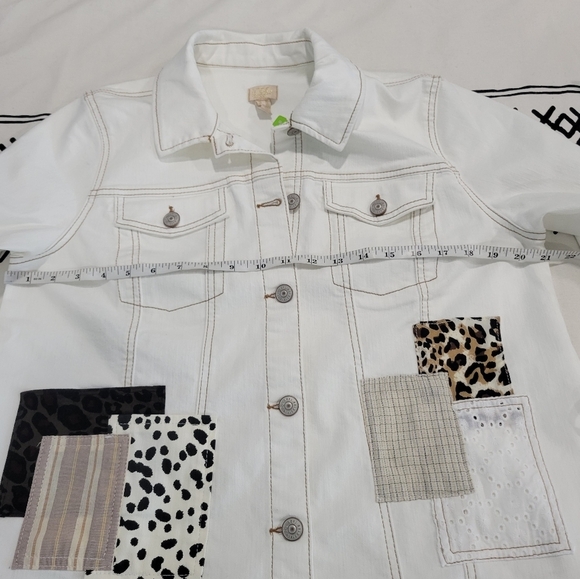 LOGO Lori Goldstein Women' Off White Denim Patchwork Button Front Jacket… - Picture 5 of 14